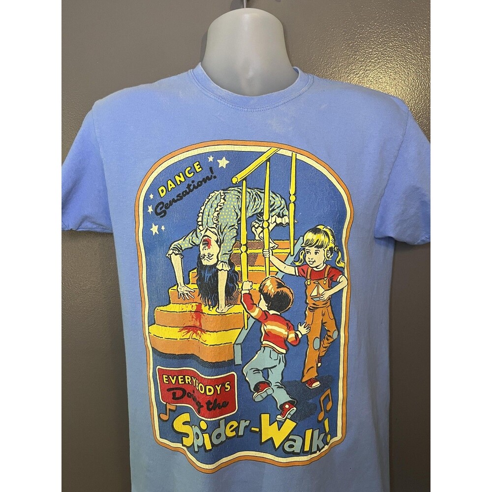 Steven Rhodes Shirt Mens Medium Blue Spider Walk Horror Graphic Tee Retro